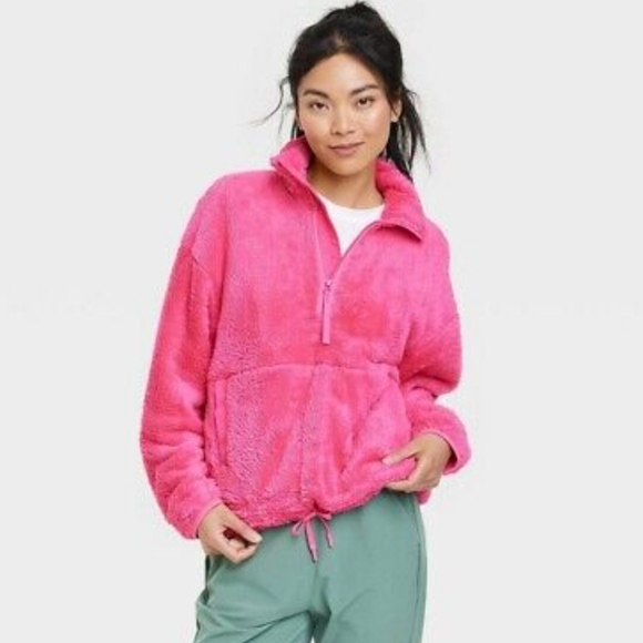 all in motion Tops - All In motion Oversized High Pile Fleece Half Zip Pullover Pockets Pink SzS